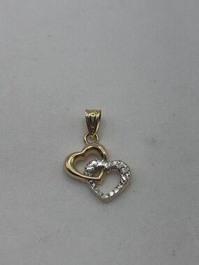 14k Gold Two Toned & Textured Intertwined Hearts Love Charm Pendant shimmery